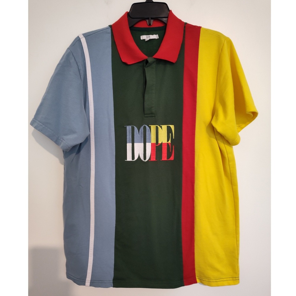Dope Couture Mens Colorblock Embroidered Logo Polo Shirt Multi Color Large